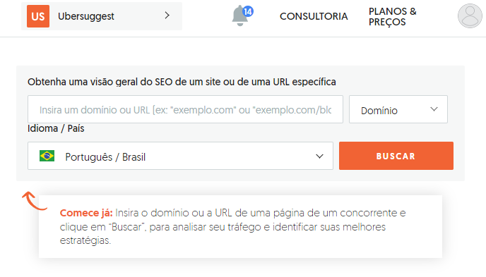 Ubersuggest na análise de concorrência