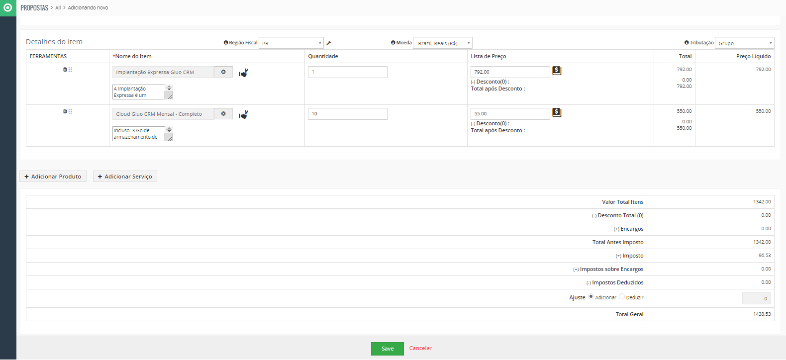 Gluo CRM Gestão de Propostas