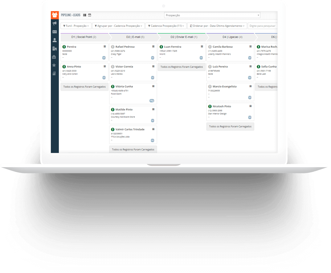 Gluo CRM cadências de fluxo de venda