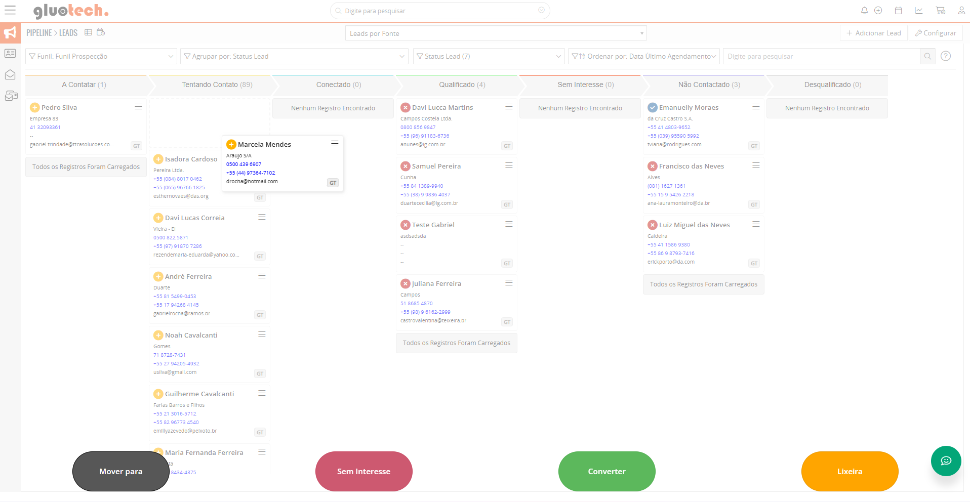 funil de vendas no gluo crm